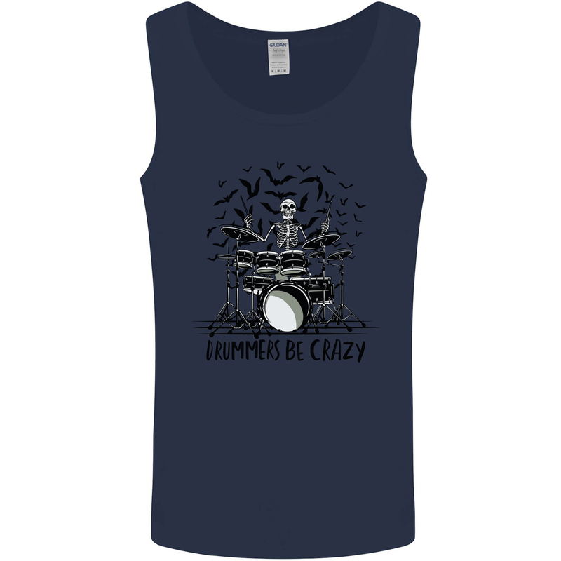 Skeleton Drummer Be Crazy Drumming Drum Mens Vest Tank Top Navy Blue