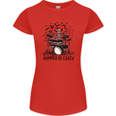 Skeleton Drummer Be Crazy Drumming Drum Womens Petite Cut T-Shirt Red