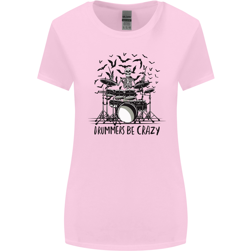 Skeleton Drummer Be Crazy Drumming Drum Womens Wider Cut T-Shirt Light Pink