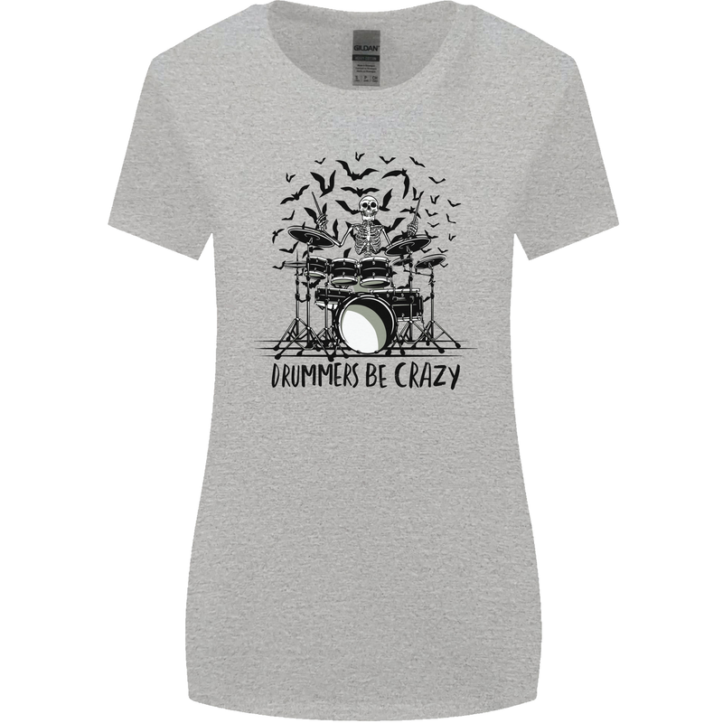 Skeleton Drummer Be Crazy Drumming Drum Womens Wider Cut T-Shirt Sports Grey