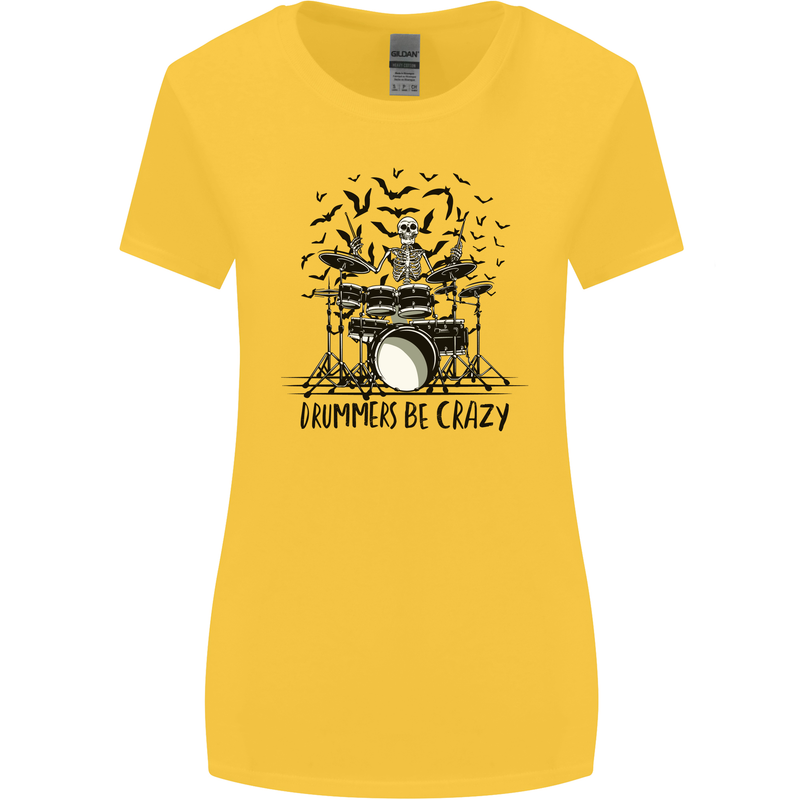 Skeleton Drummer Be Crazy Drumming Drum Womens Wider Cut T-Shirt Yellow