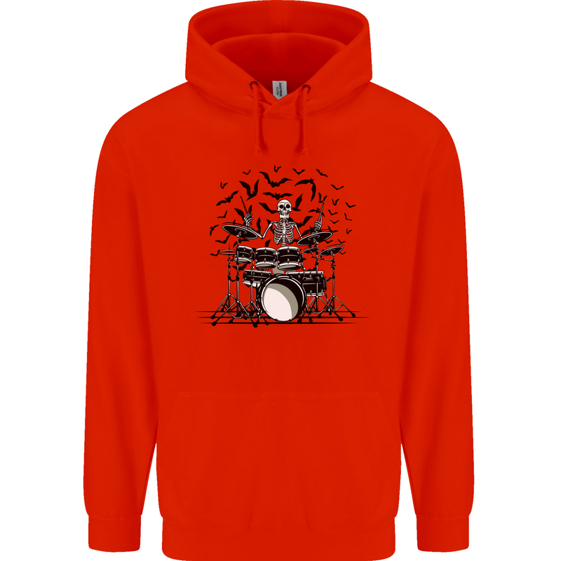 Skeleton Drummer Drumming Drum Skull Funny Childrens Kids Hoodie Bright Red
