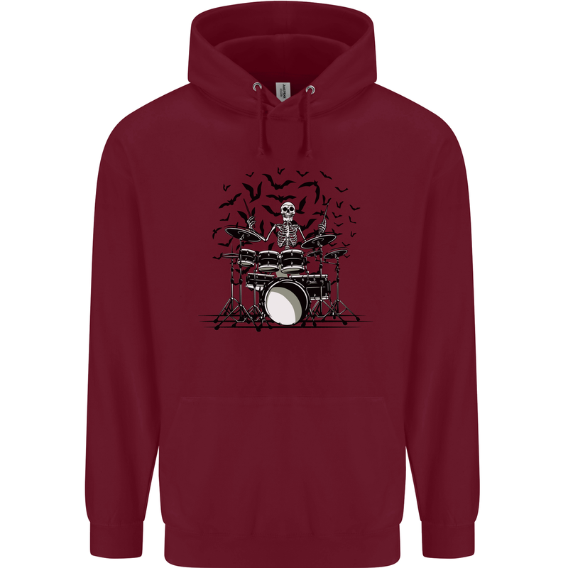 Skeleton Drummer Drumming Drum Skull Funny Childrens Kids Hoodie Maroon