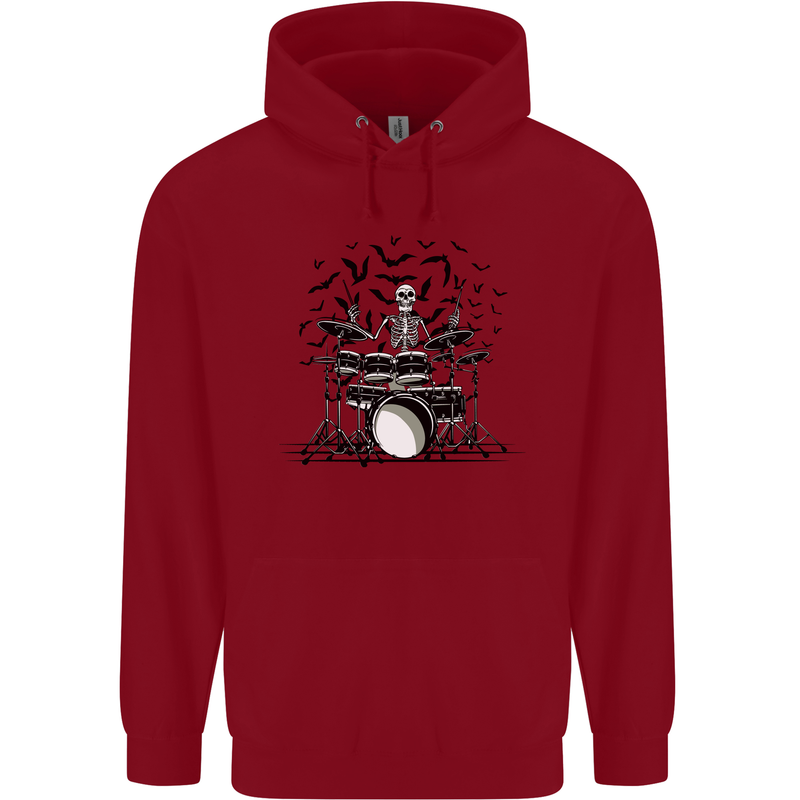 Skeleton Drummer Drumming Drum Skull Funny Childrens Kids Hoodie Red