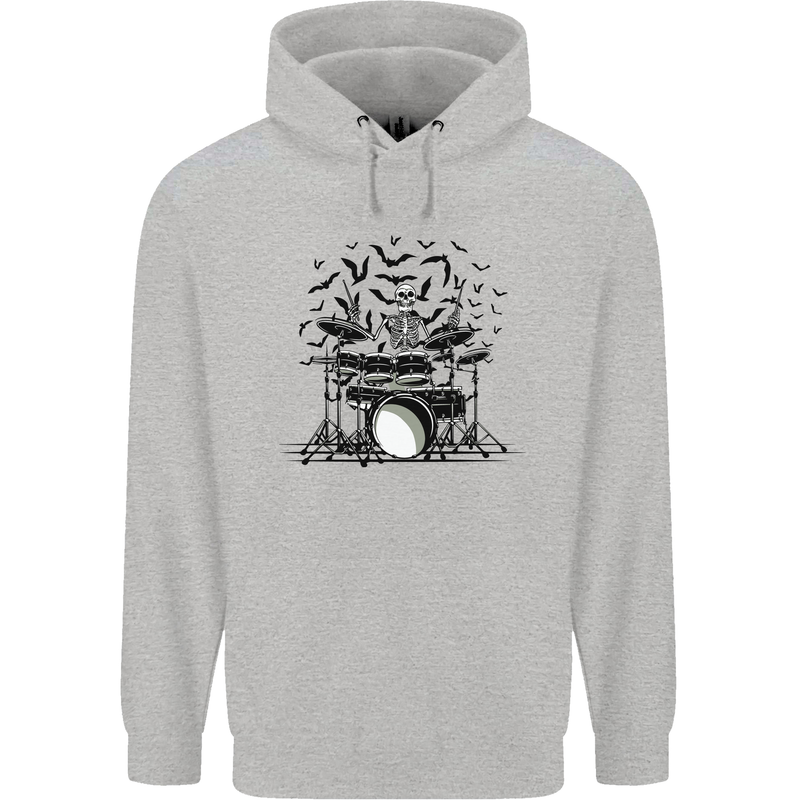 Skeleton Drummer Drumming Drum Skull Funny Childrens Kids Hoodie Sports Grey