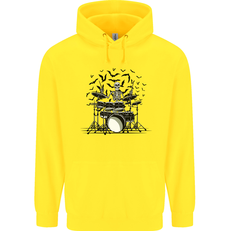 Skeleton Drummer Drumming Drum Skull Funny Childrens Kids Hoodie Yellow