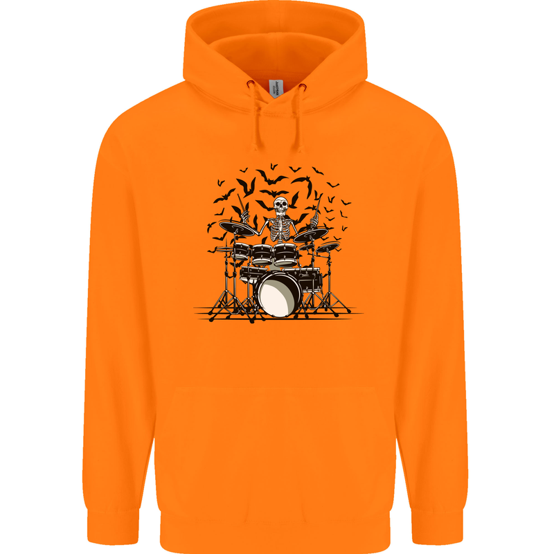 Skeleton Drummer Drumming Drum Skull Funny Mens 80% Cotton Hoodie Orange