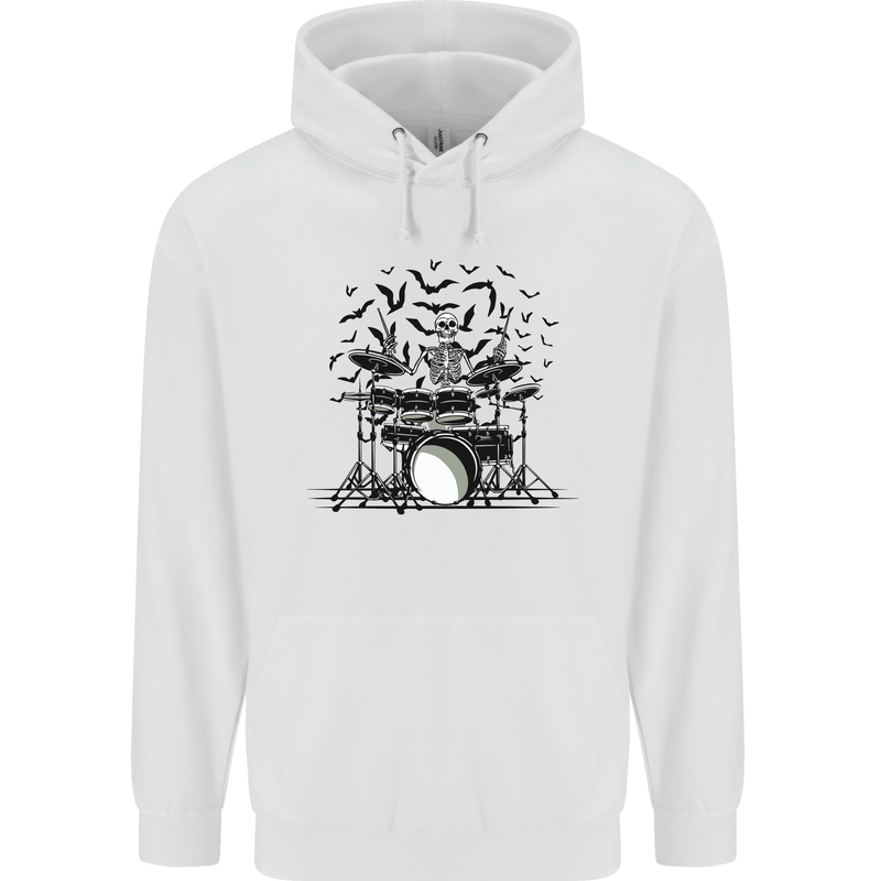 Skeleton Drummer Drumming Drum Skull Funny Mens 80% Cotton Hoodie White