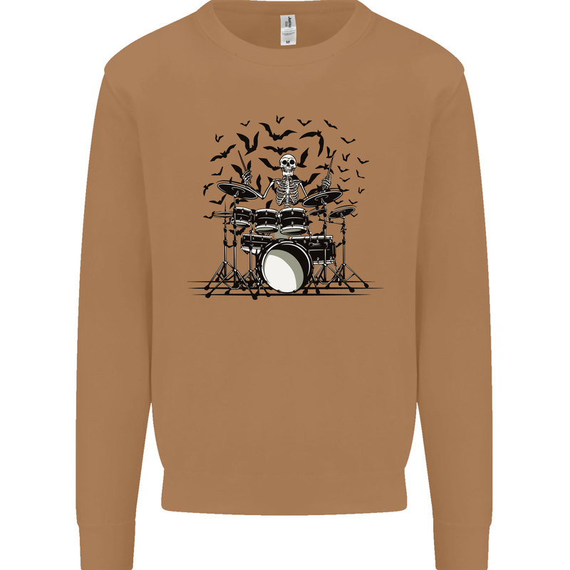 Skeleton Drummer Drumming Drum Skull Funny Mens Sweatshirt Jumper Caramel Latte