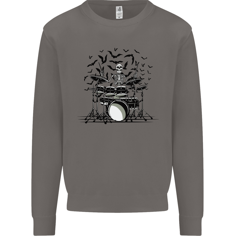 Skeleton Drummer Drumming Drum Skull Funny Mens Sweatshirt Jumper Charcoal