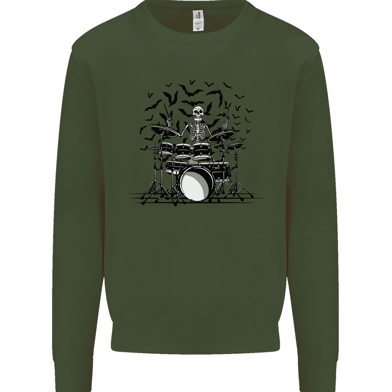 Skeleton Drummer Drumming Drum Skull Funny Mens Sweatshirt Jumper Forest Green