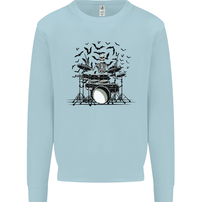 Skeleton Drummer Drumming Drum Skull Funny Mens Sweatshirt Jumper Light Blue