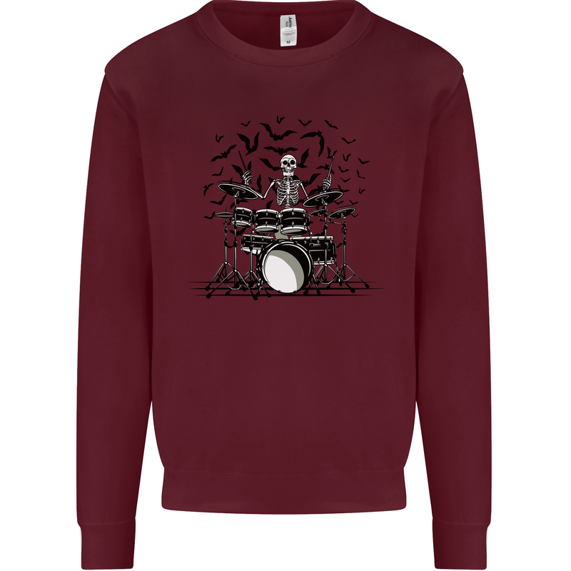 Skeleton Drummer Drumming Drum Skull Funny Mens Sweatshirt Jumper Maroon