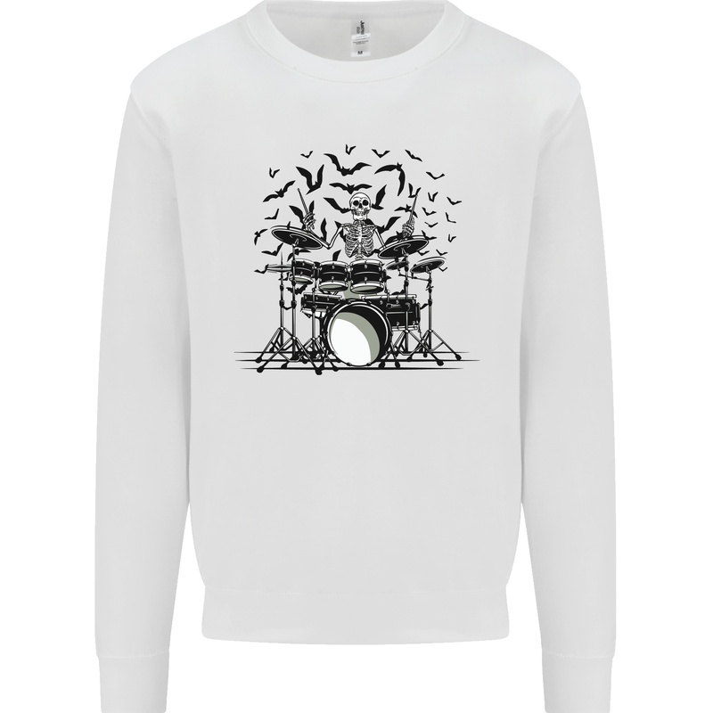 Skeleton Drummer Drumming Drum Skull Funny Mens Sweatshirt Jumper White