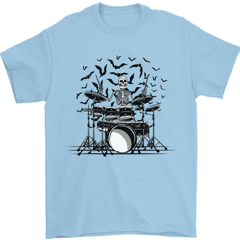 Skeleton Drummer Drumming Drum Skull Funny Mens T-Shirt Cotton Gildan Light Blue