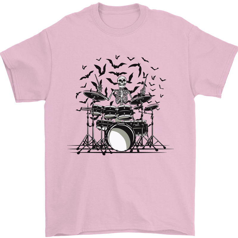 Skeleton Drummer Drumming Drum Skull Funny Mens T-Shirt Cotton Gildan Light Pink