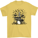 Skeleton Drummer Drumming Drum Skull Funny Mens T-Shirt Cotton Gildan Yellow