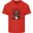 Skeleton Drummer Drumming Drum Skull Funny Mens V-Neck Cotton T-Shirt Red