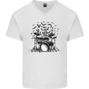 Skeleton Drummer Drumming Drum Skull Funny Mens V-Neck Cotton T-Shirt White