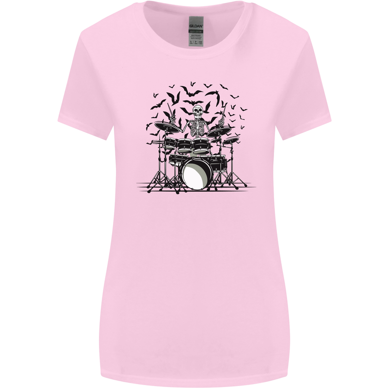 Skeleton Drummer Drumming Drum Skull Funny Womens Wider Cut T-Shirt Light Pink