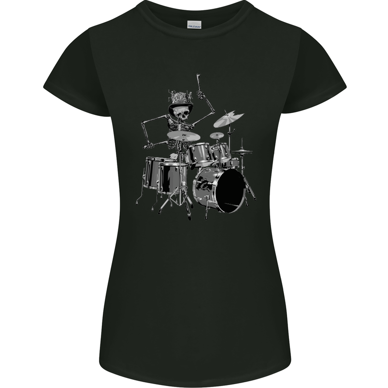 Skeleton Drummer Womens Petite Cut T-Shirt Black