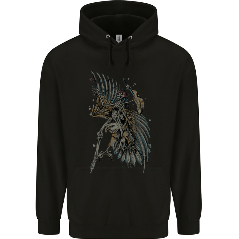 Skeleton Guitar Flying an Eagle Guitarist Childrens Kids Hoodie Black