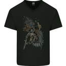 Skeleton Guitar Flying an Eagle Guitarist Mens V-Neck Cotton T-Shirt Black