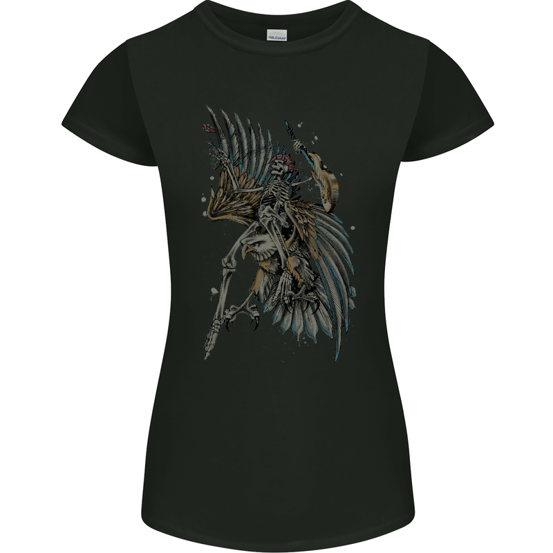 Skeleton Guitar Flying an Eagle Guitarist Womens Petite Cut T-Shirt Black