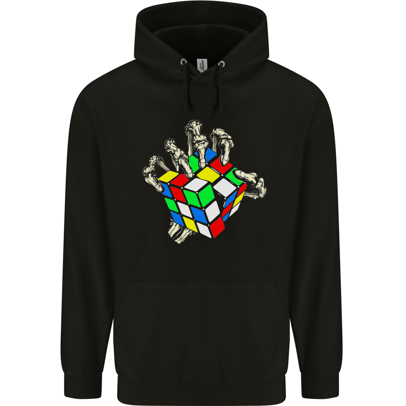 Skeleton Hand With a Retro Puzzle 80's Childrens Kids Hoodie Black