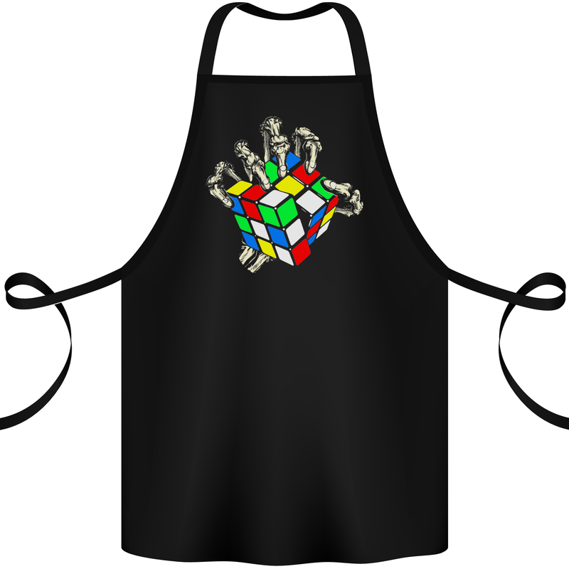 Skeleton Hand With a Retro Puzzle 80's Cotton Apron 100% Organic Black