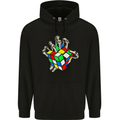 Skeleton Hand With a Retro Puzzle 80's Mens Hoodie Black
