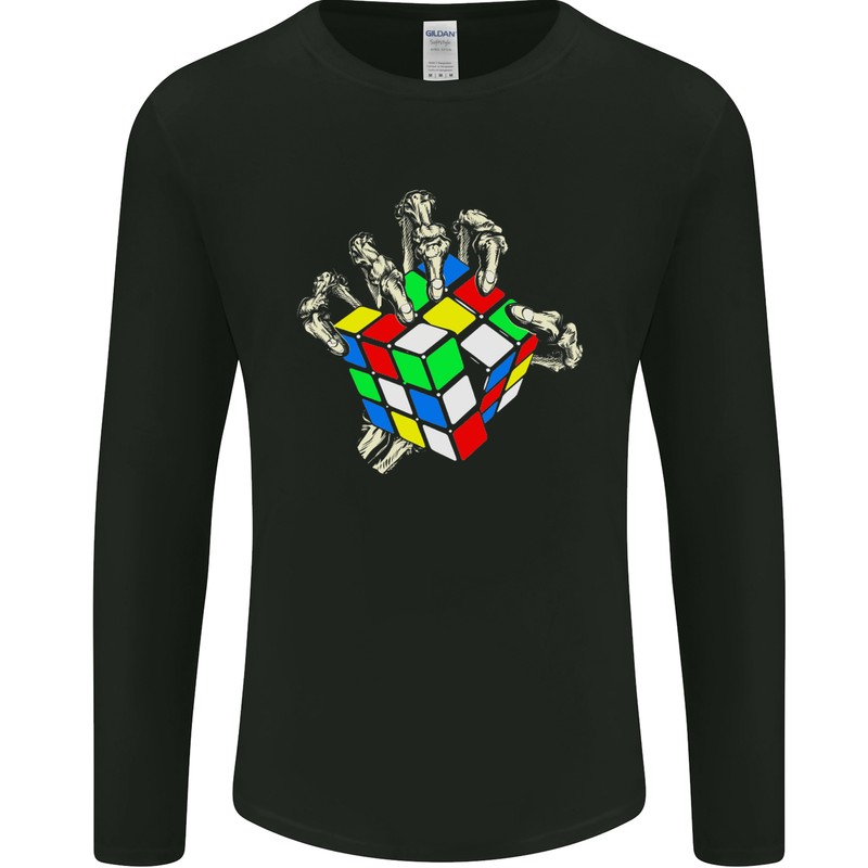 Skeleton Hand With a Retro Puzzle 80's Mens Long Sleeve T-Shirt Black