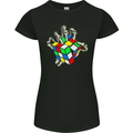 Skeleton Hand With a Retro Puzzle 80's Womens Petite Cut T-Shirt Black