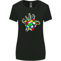 Skeleton Hand With a Retro Puzzle 80's Womens Wider Cut T-Shirt Black