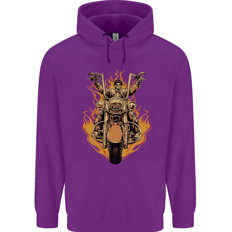 Skeleton Motorcycle Rider Childrens Kids Hoodie Purple