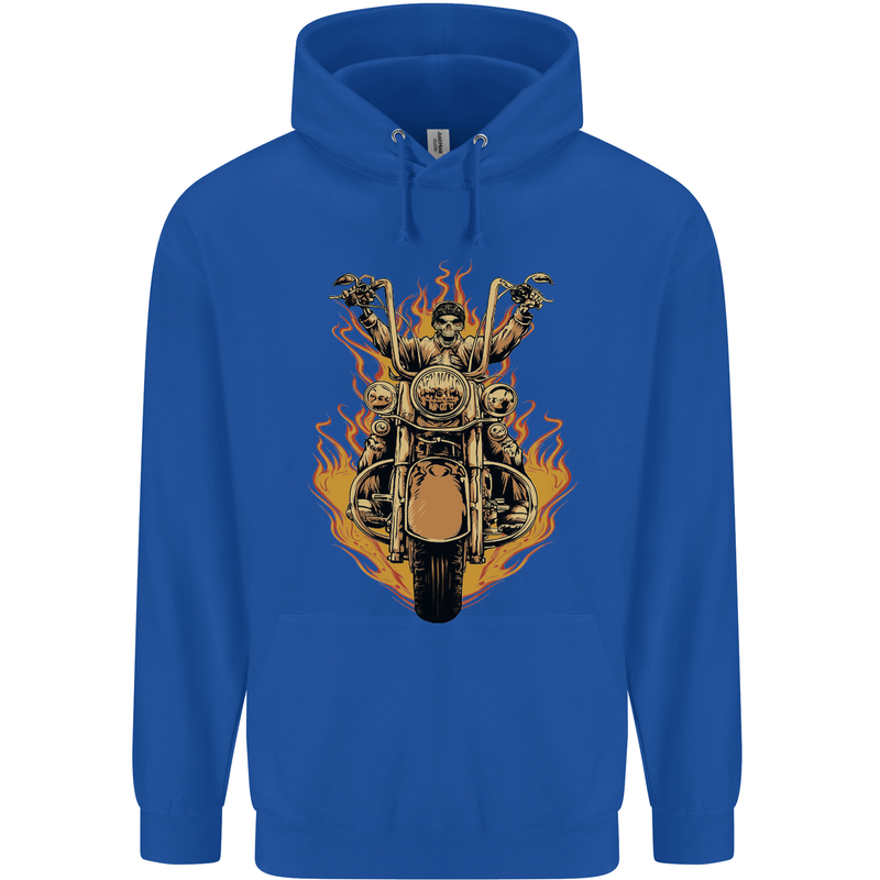Skeleton Motorcycle Rider Childrens Kids Hoodie Royal Blue