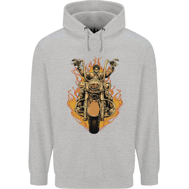 Skeleton Motorcycle Rider Childrens Kids Hoodie Sports Grey