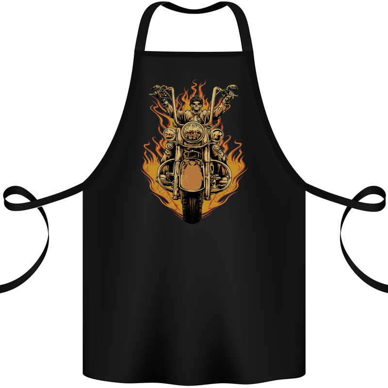 Skeleton Motorcycle Rider Cotton Apron 100% Organic Black