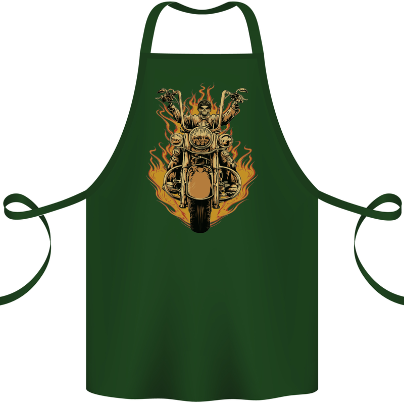 Skeleton Motorcycle Rider Cotton Apron 100% Organic Forest Green