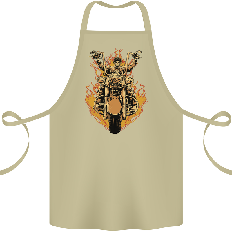 Skeleton Motorcycle Rider Cotton Apron 100% Organic Khaki