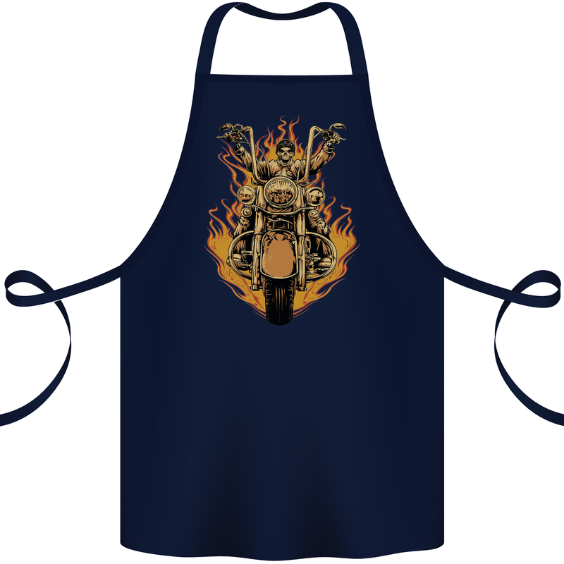 Skeleton Motorcycle Rider Cotton Apron 100% Organic Navy Blue