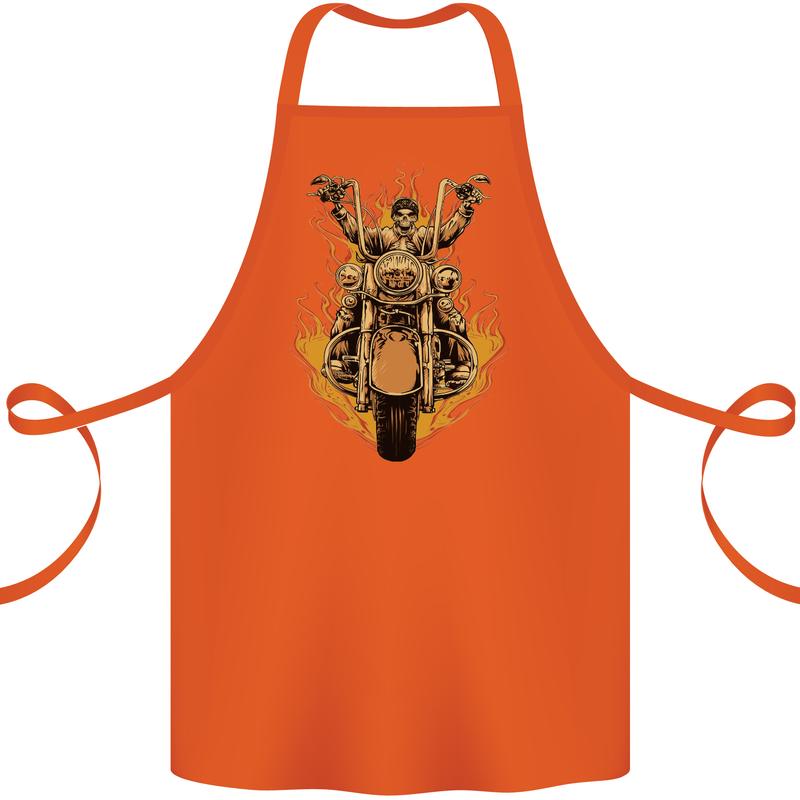 Skeleton Motorcycle Rider Cotton Apron 100% Organic Orange