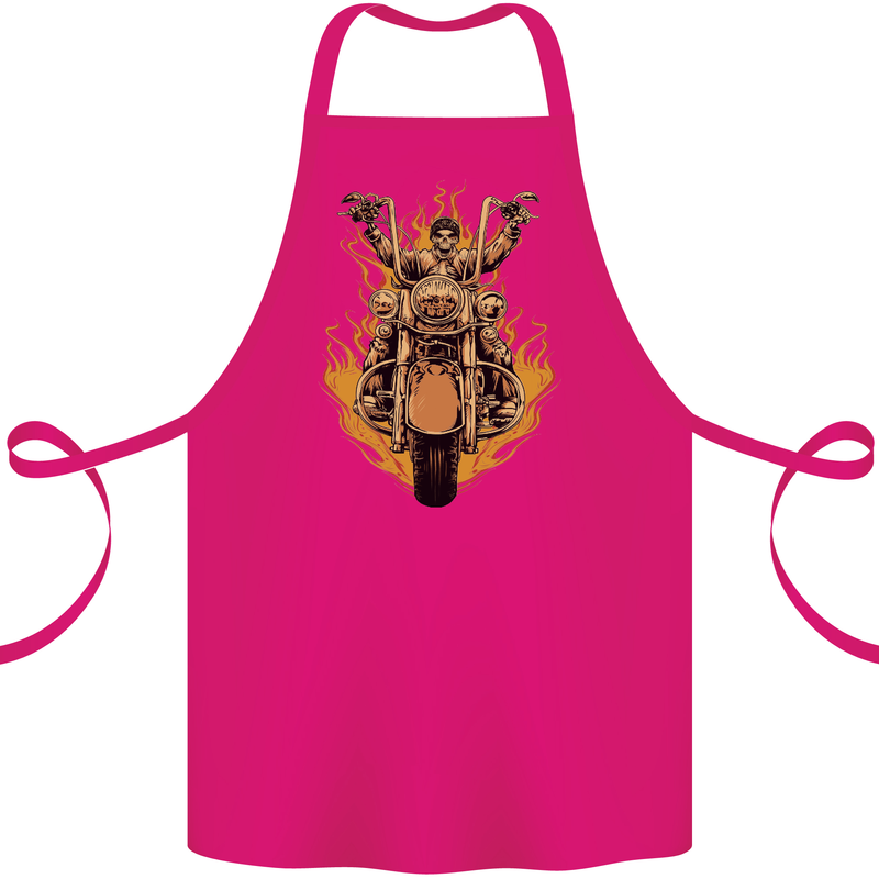 Skeleton Motorcycle Rider Cotton Apron 100% Organic Pink