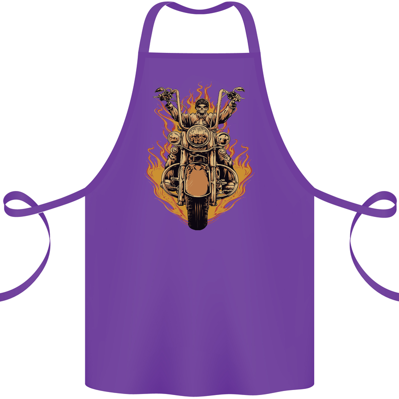 Skeleton Motorcycle Rider Cotton Apron 100% Organic Purple