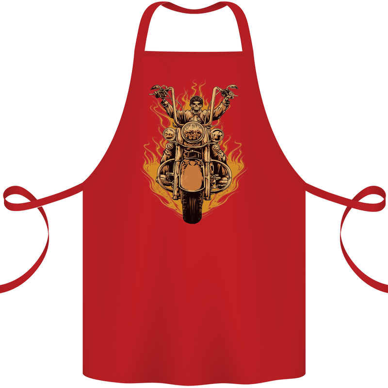 Skeleton Motorcycle Rider Cotton Apron 100% Organic Red