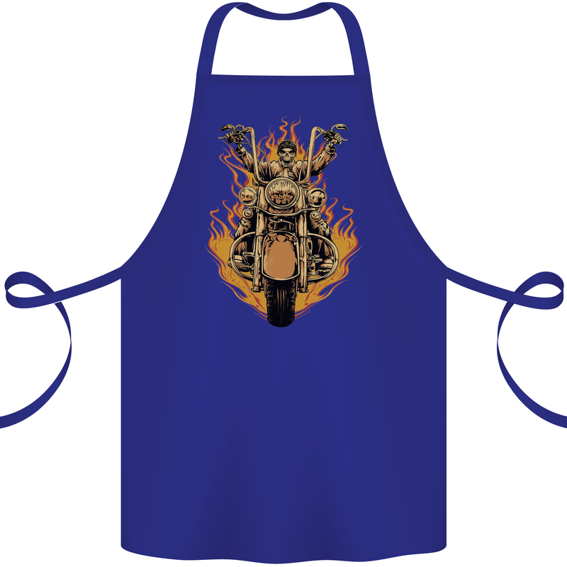 Skeleton Motorcycle Rider Cotton Apron 100% Organic Royal Blue