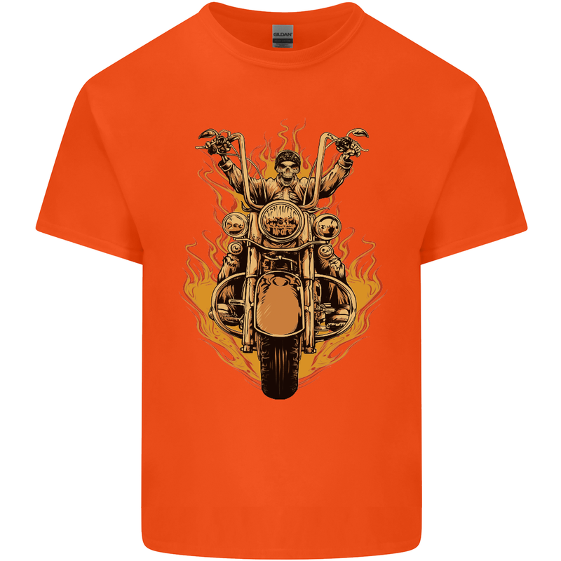 Skeleton Motorcycle Rider Kids T-Shirt Childrens Orange