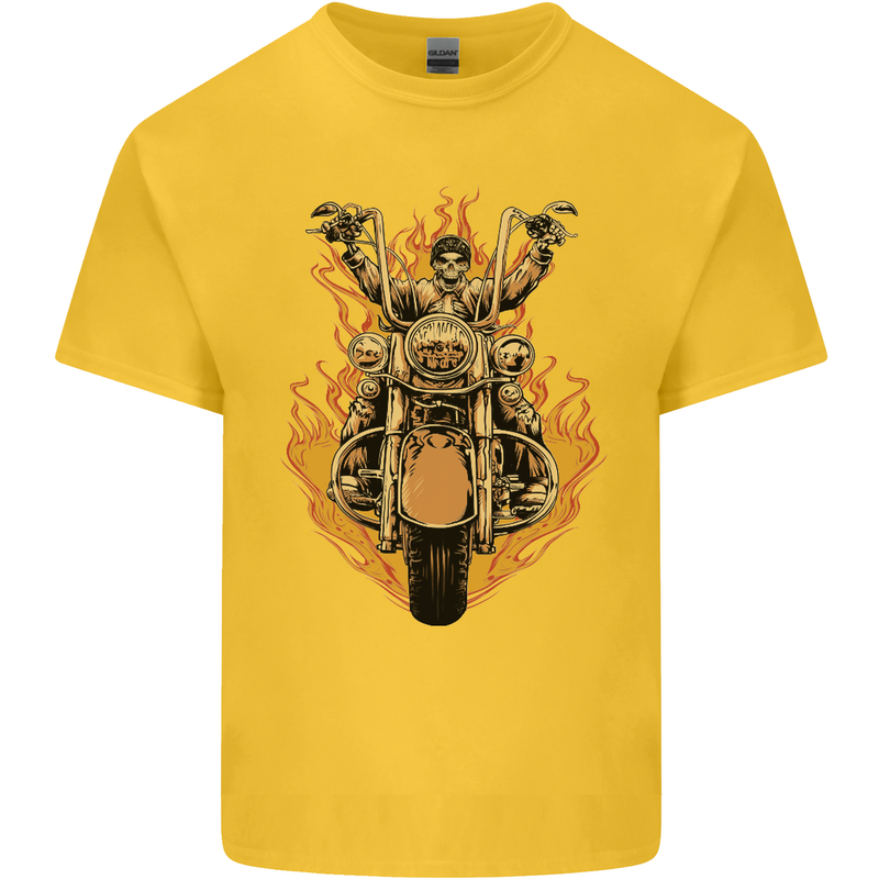 Skeleton Motorcycle Rider Kids T-Shirt Childrens Yellow