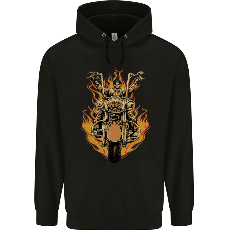 Skeleton Motorcycle Rider Mens 80% Cotton Hoodie Black