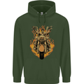 Skeleton Motorcycle Rider Mens 80% Cotton Hoodie Forest Green